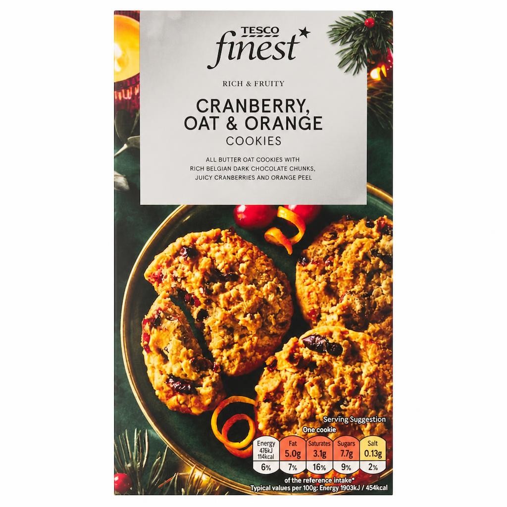 Tesco Finest Cranberry Oat And Orange Cookies 200G
