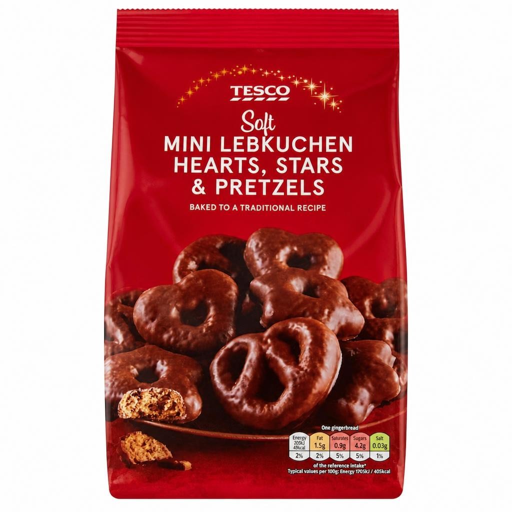 Tesco Mini Lebkuchen Stars, Hearts & Pretzels 400g