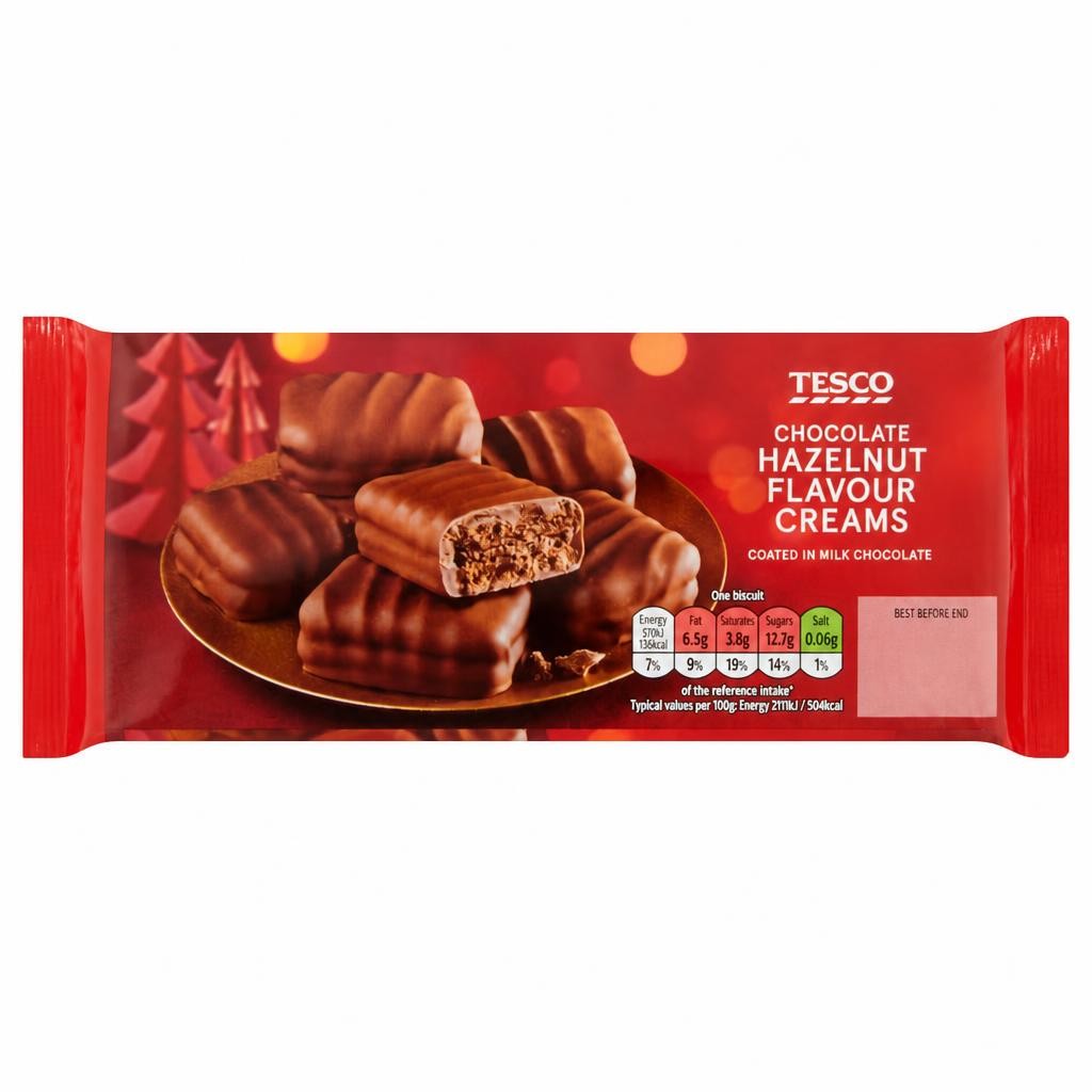 TESCO Milk Chocolate Coated Hazelnut Flavour Cream Biscuit 162G