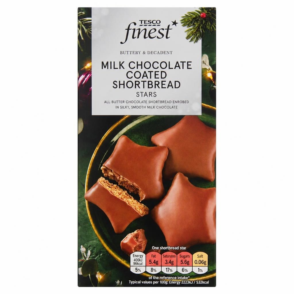 Tesco Finest Milk Chocolate Coated Shortbread Stars 140G
