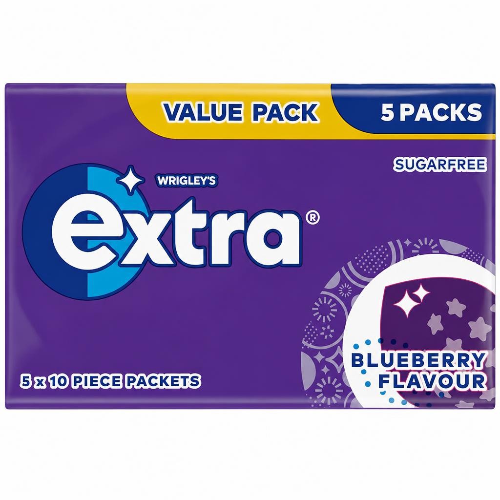 Wrigley's Extra Blueberry Flavour Sugarfree Chewing Gum 5 x 10 Pieces 70g