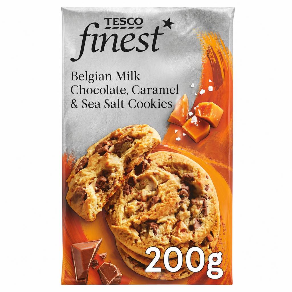 Tesco Finest Belgian Milk Chocolate, Caramel & Sea Salt Cookies 200g