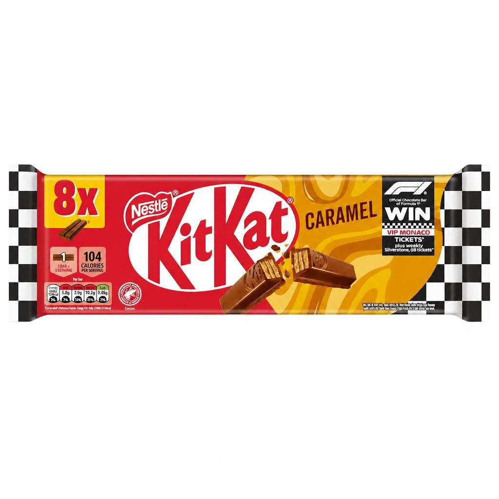 KitKat 2 Finger Caramel Milk Chocolate Biscuit Bars 8 Pack Multipack 165.6g