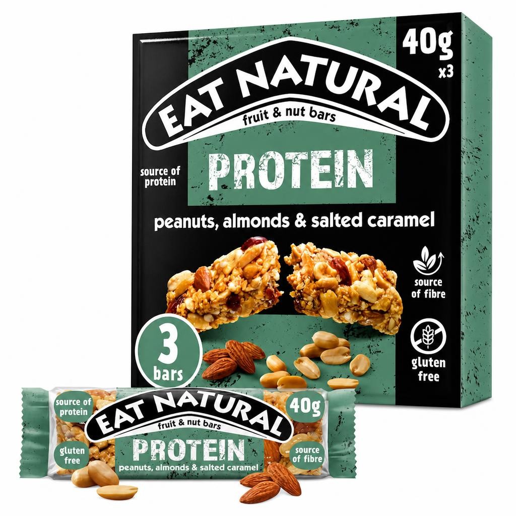 Eat Natural Fruit & Nut Protein Bars with Peanuts, Almonds & Salted Caramel 3 x 40g
