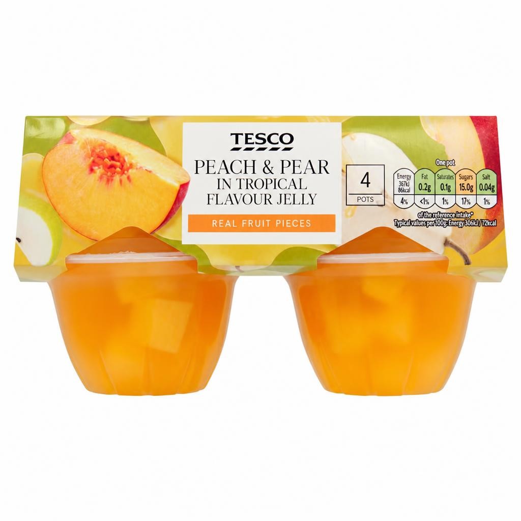 Tesco Peach & Pear in Tropical Flavour Jelly 4 x 120g