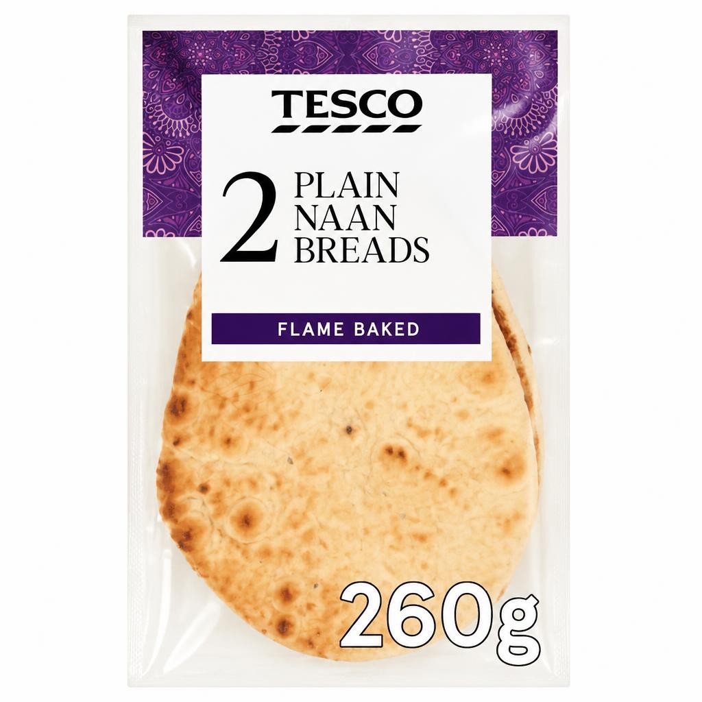 Tesco Plain Naans 2 Pack 260G