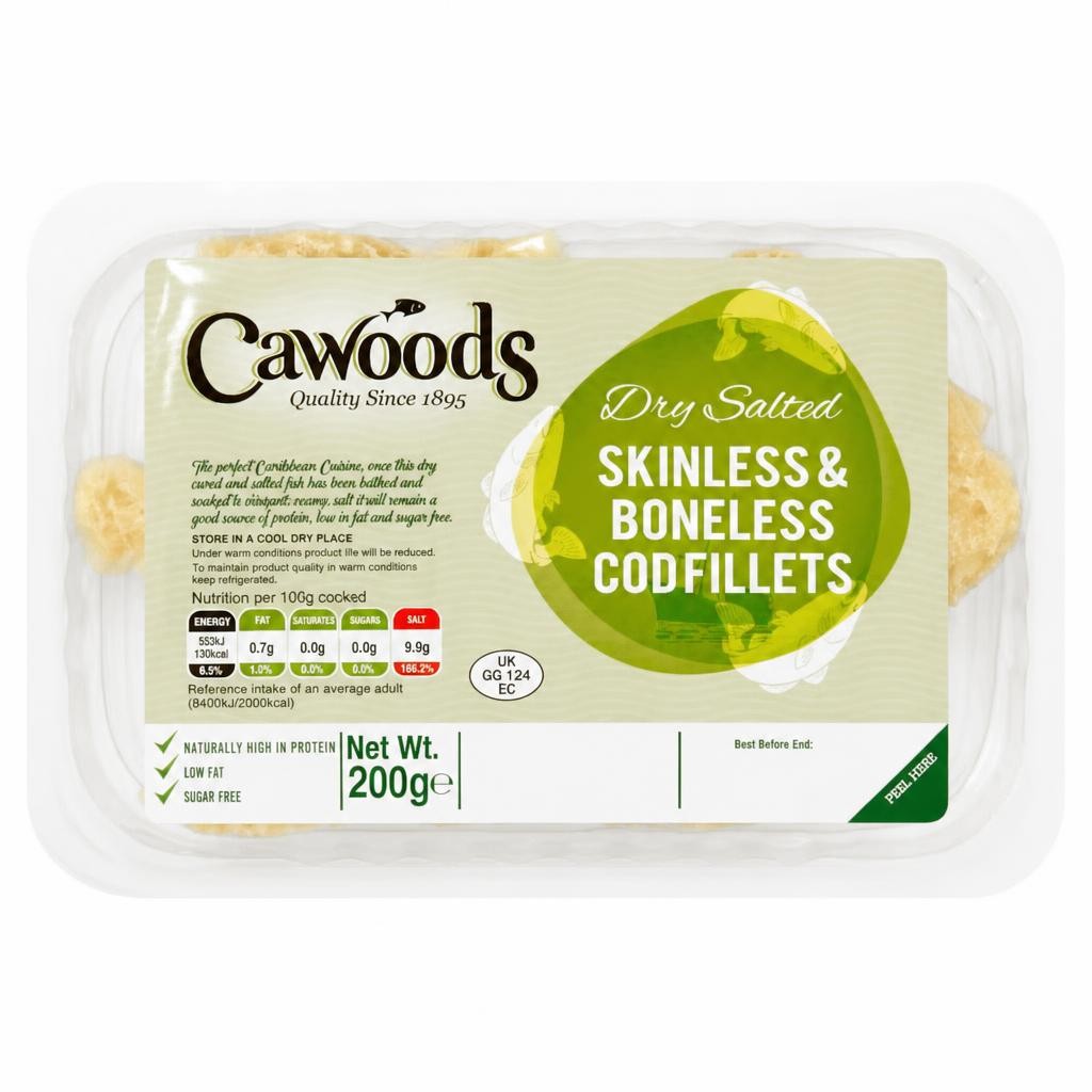 Cawoods Dry Salted Skinless & Boneless Cod Fillets 200G