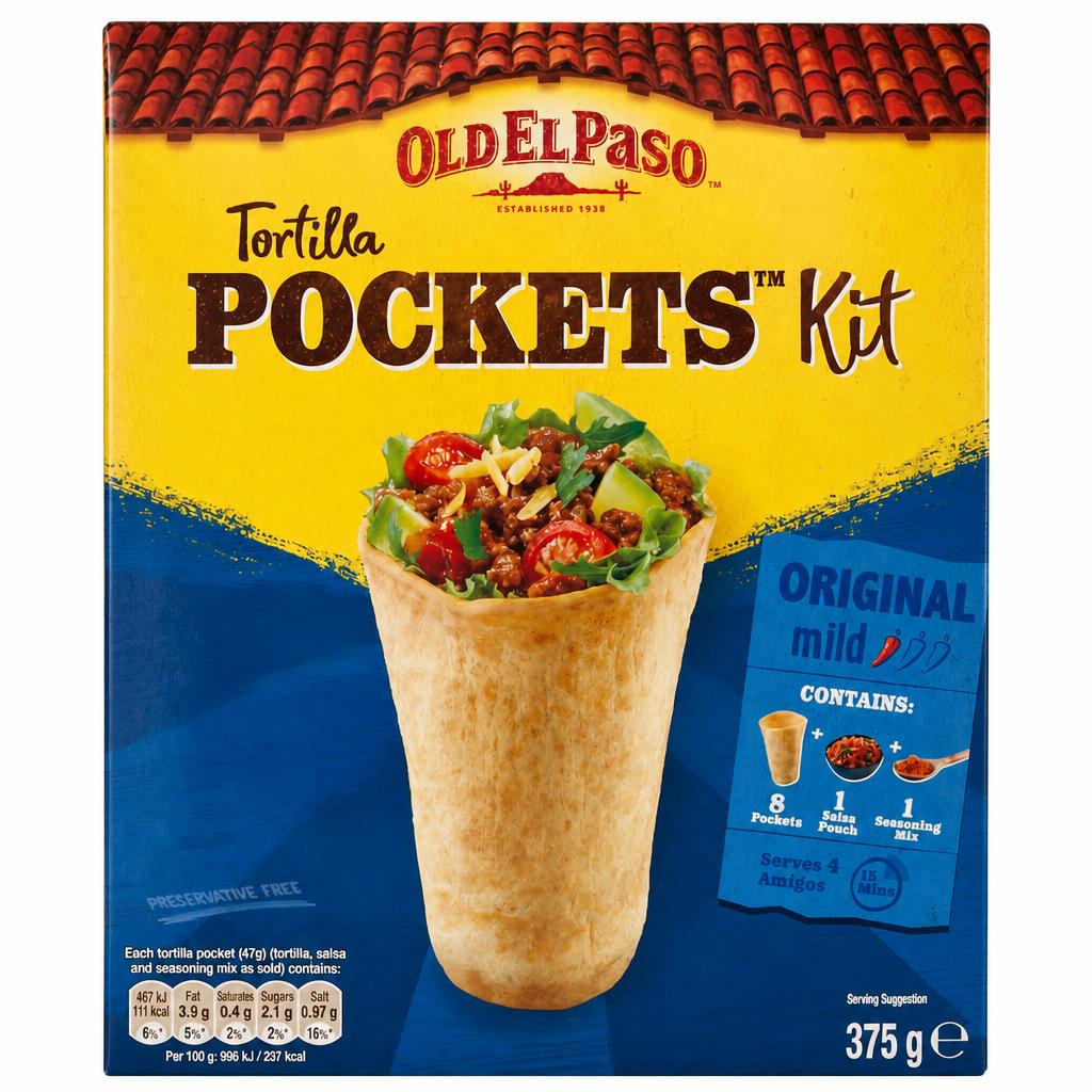 Old El Paso Tortilla Pockets Kit Mild 375G