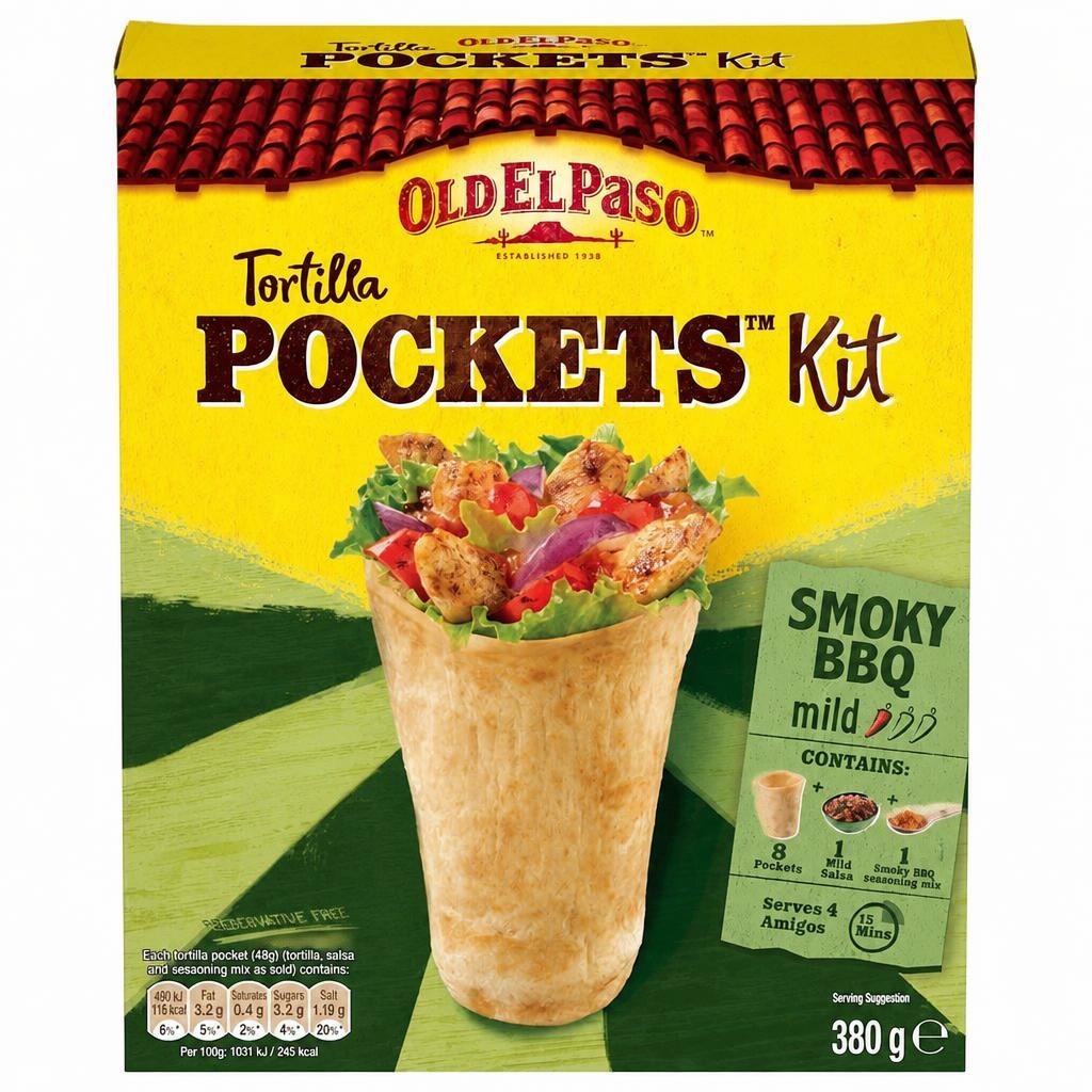 Old El Paso Mild Smoky Bbq Tortilla Pockets Kit 380G