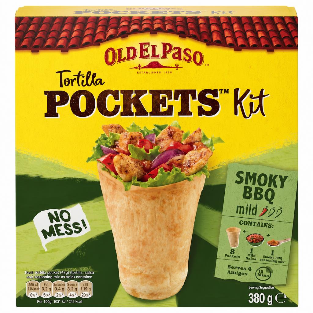 Old El Paso Mild Smoky Bbq Tortilla Pockets Kit 380G