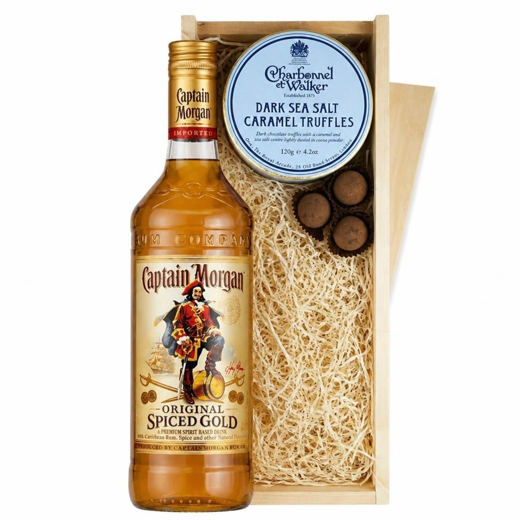 Captain Morgan Original Spiced Gold Rum And Dark Sea Salt Charbonnel Chocolates Box 70cl 35% abv