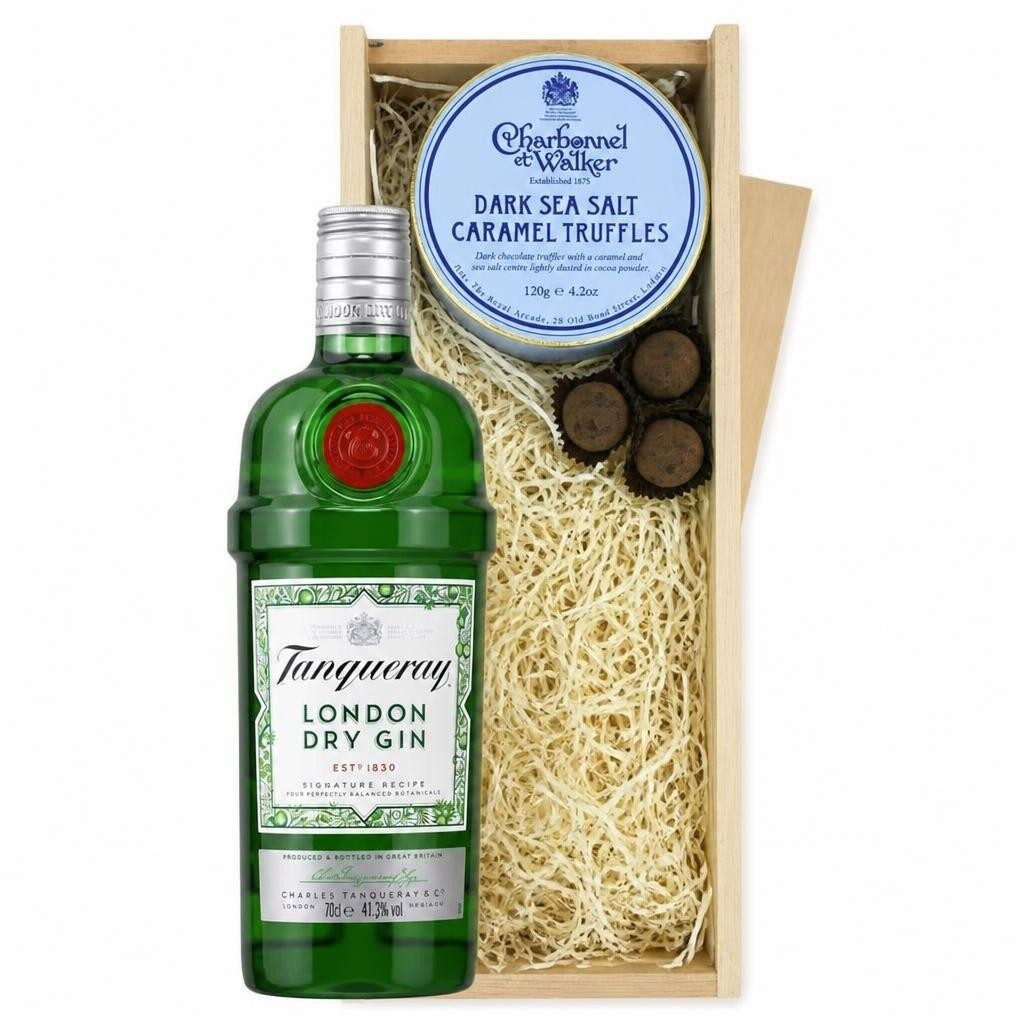 Tanqueray London Dry Gin And Dark Sea Salt Charbonnel Chocolates Box 70cl 41.3% abv