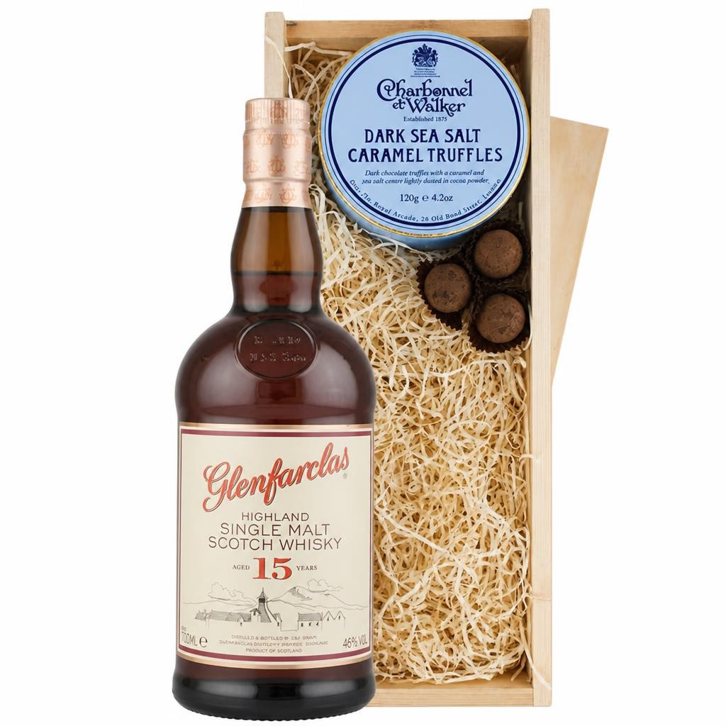 Glenfarclas 15 Year Old Whisky And Dark Sea Salt Charbonnel Chocolates Box 70cl 46% abv