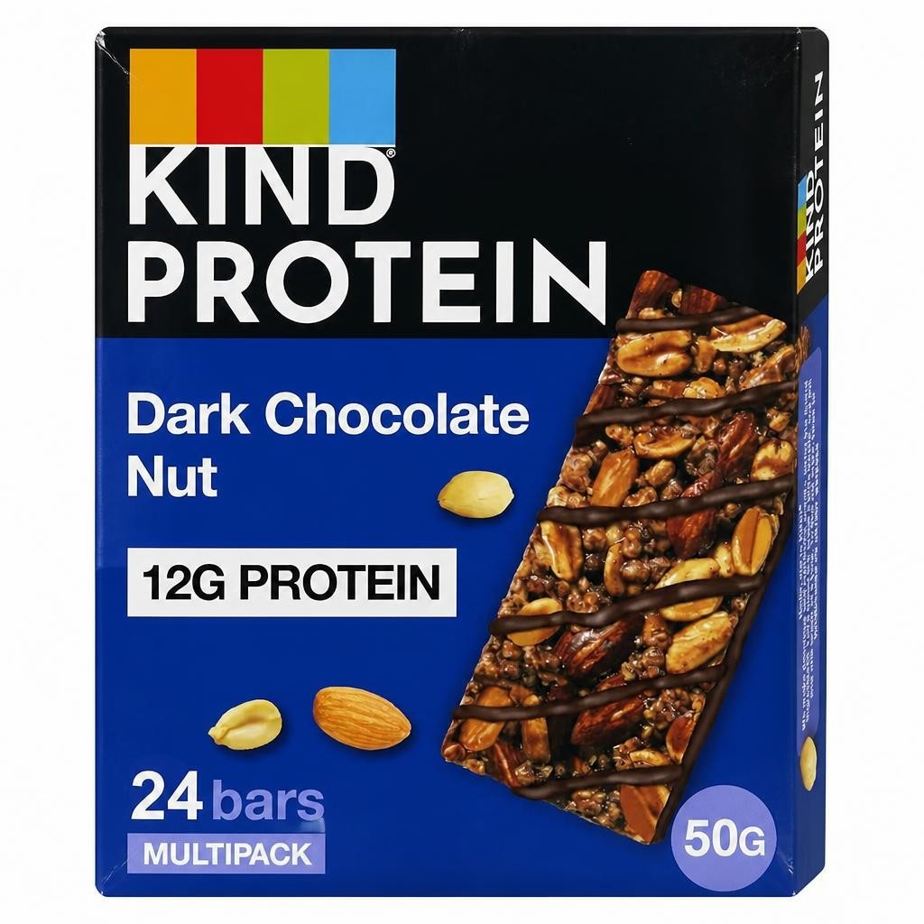 KIND Protein Bars, Gluten Free Snack, Dark Chocolate Nut, High Fibre, Source of Protein, No Artificial Colours, Flavours or Preservatives, Multipack 24 x 50g | Blue