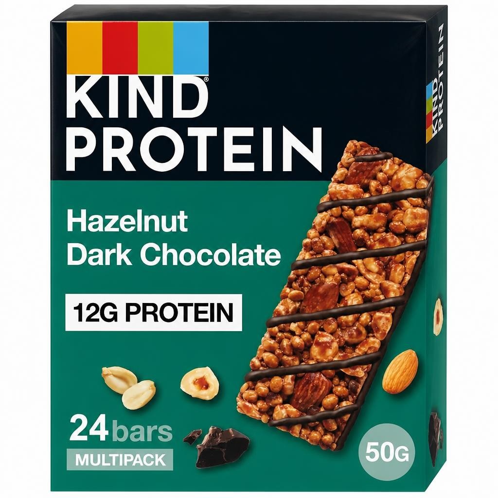 KIND Protein Bars, Gluten Free Snack Bars, Hazelnut Dark Chocolate, High Fibre, Healthy Snack, Source of Protein, Multipack 24 x 50g | Green
