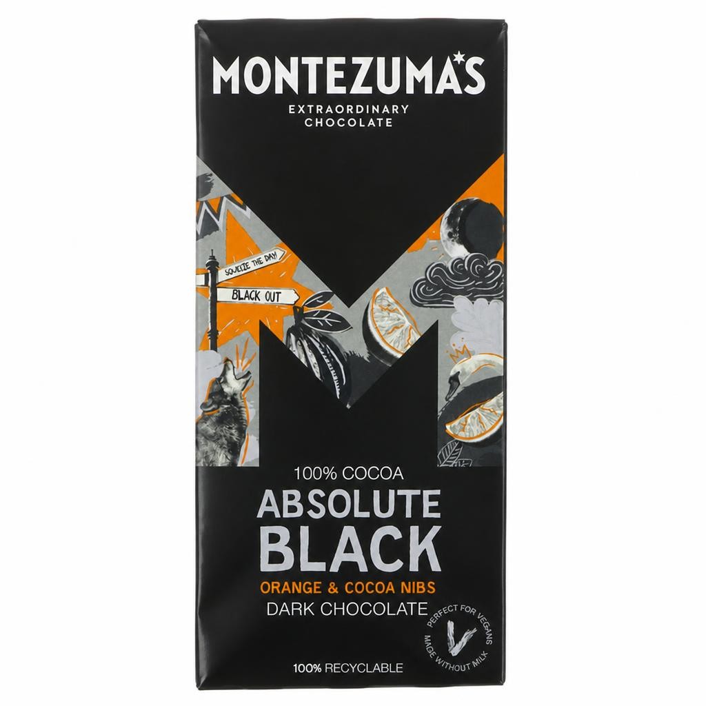 Absolute Black 100% Cocoa with Cocoa Nibs & Orange 90g (Montezuma's)