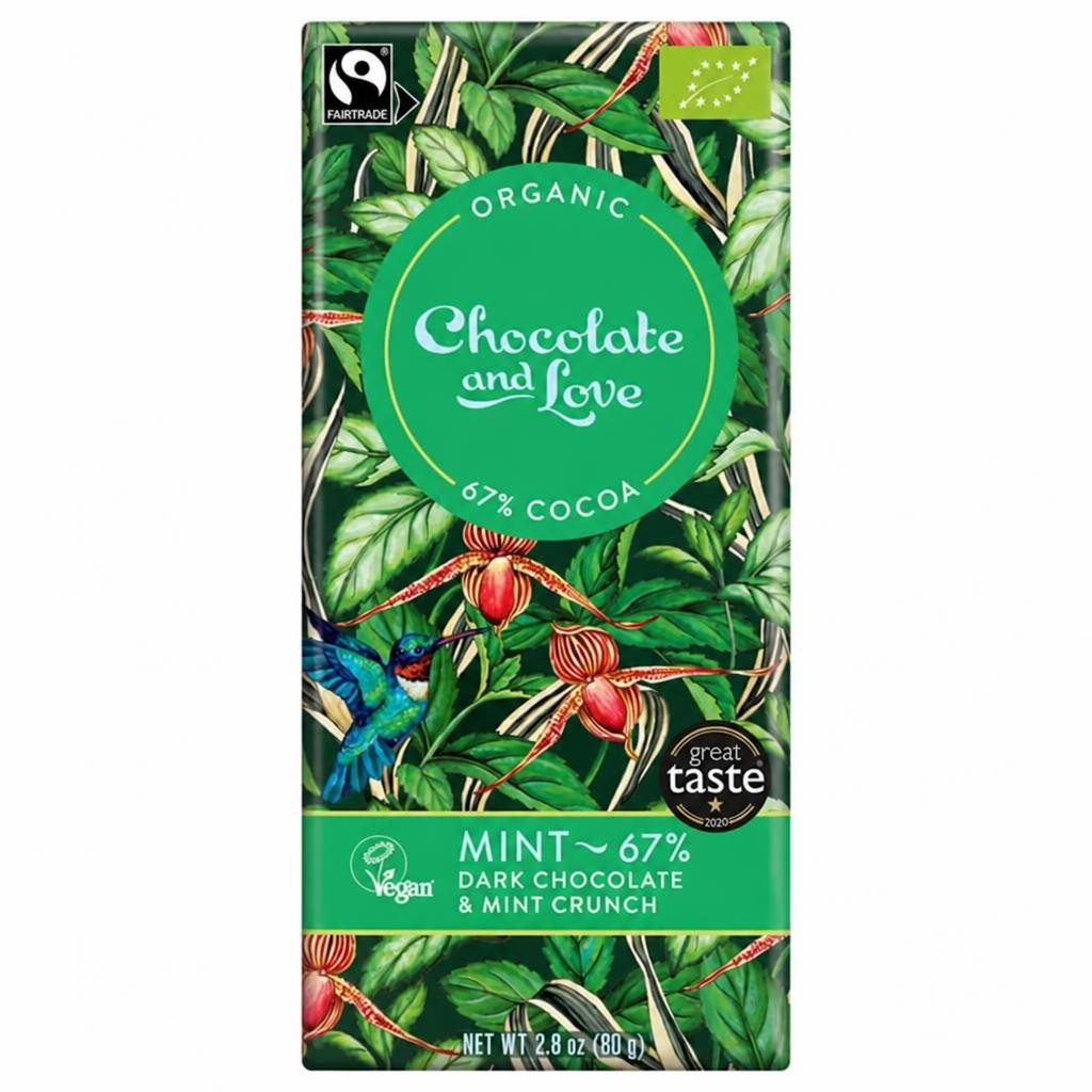 Dark Chocolate with Mint Crunch, Organic 80g (Chocolate and Love)