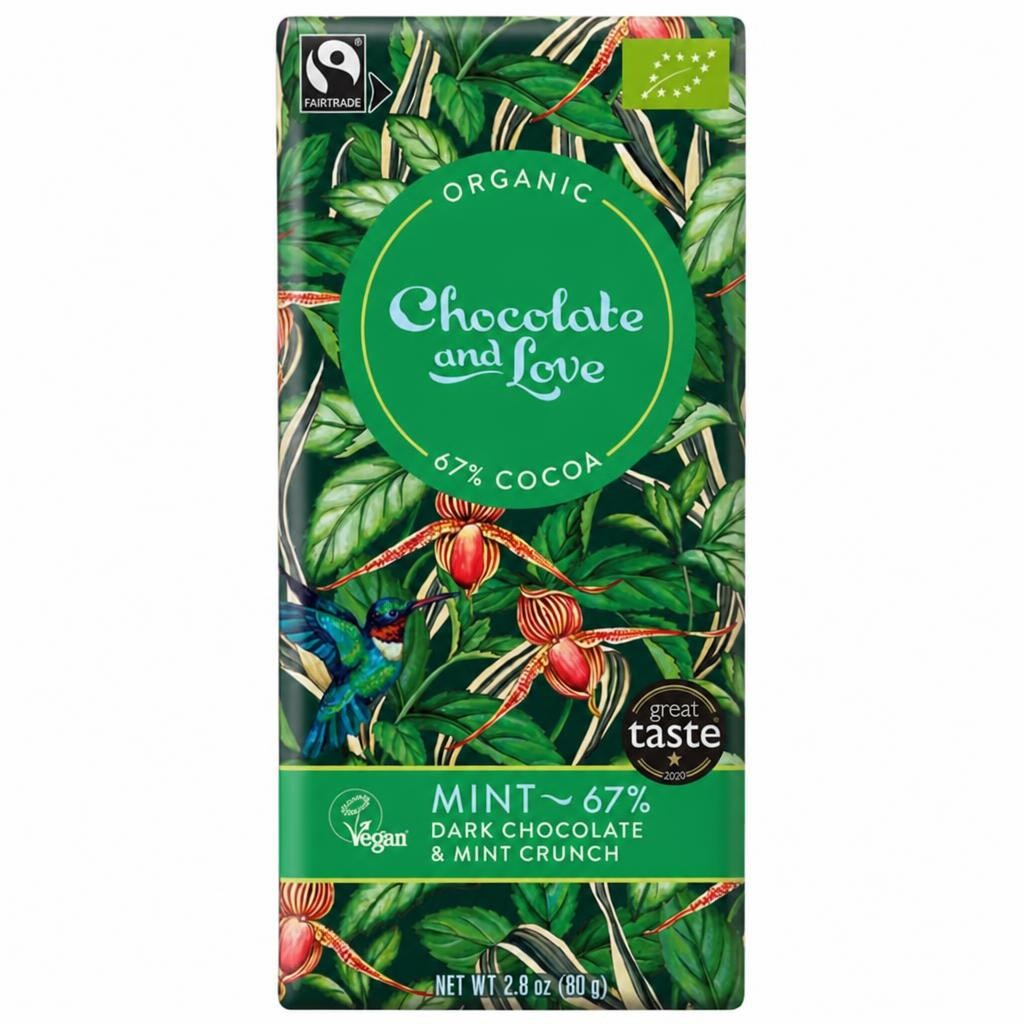 Dark Chocolate with Mint Crunch, Organic 80g (Chocolate and Love)