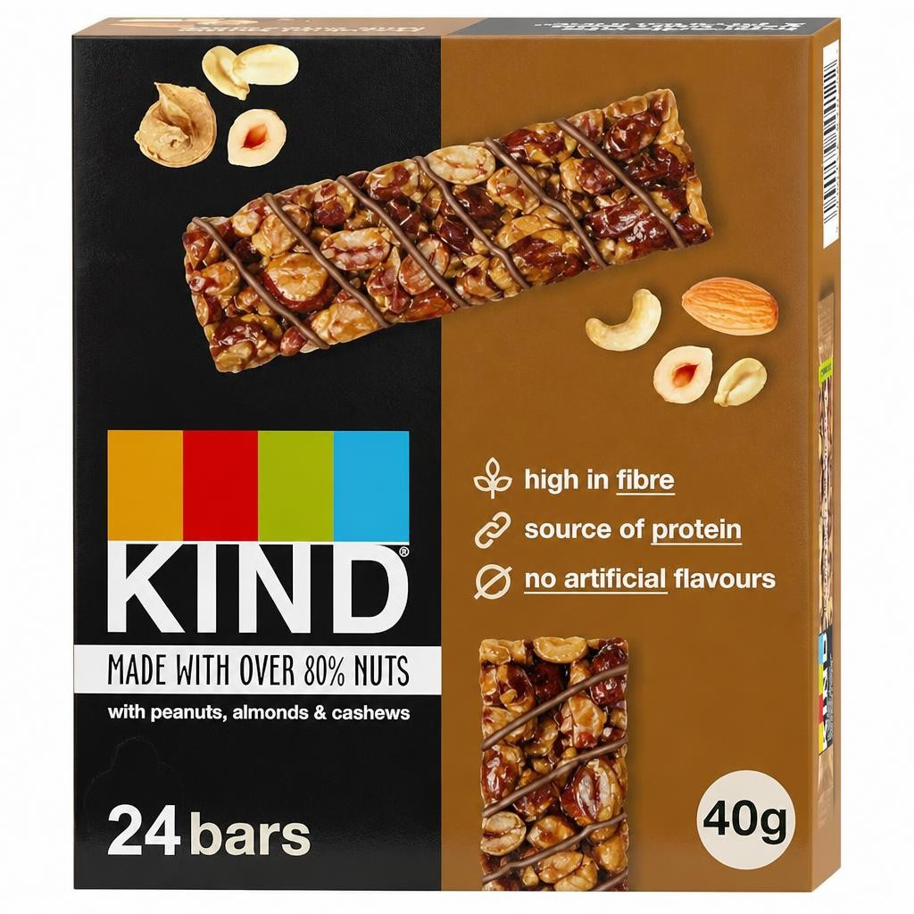 Kind Bars, Hazelnut Butter Milk Chocolate, Healthy Snack, Gluten Free Snack Bars, No Artificial Colours, Flavours or Preservatives, Multipack 24 x 40g | Brown