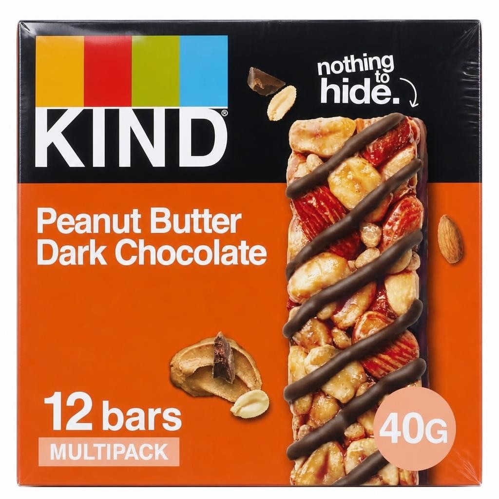 KIND Bars, Gluten Free Snack Bars, Peanut Butter Dark Chocolate, Healthy Snack, No Artificial Colours, Flavours or Preservatives, Multipack 12 x 40g | Red
