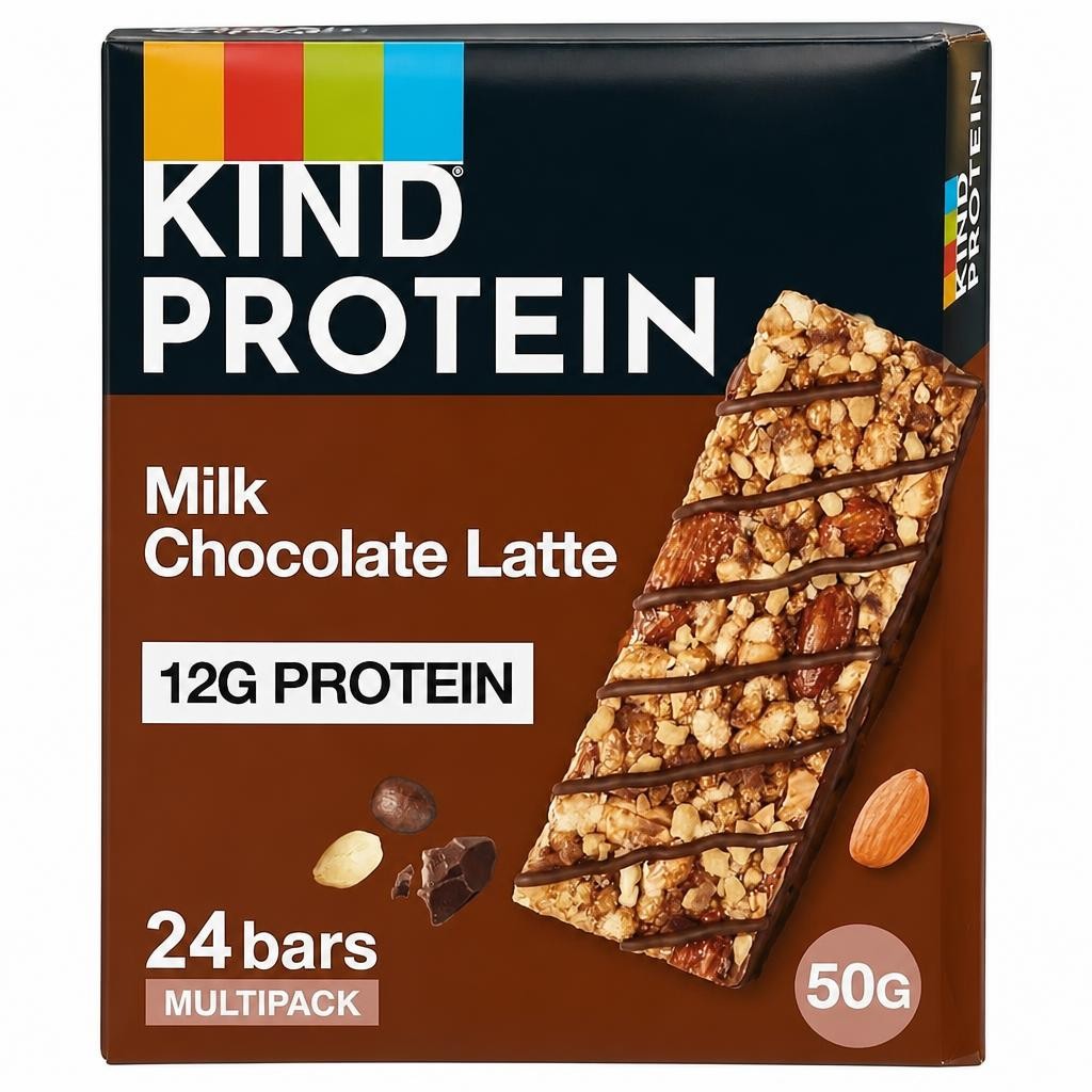 KIND Protein Bars, Gluten Free Snack Bars, Milk Chocolate Latte, High Fibre, Source of Protein, No Artificial Colours, Flavours or Preservatives, 24 x 50g | Brown