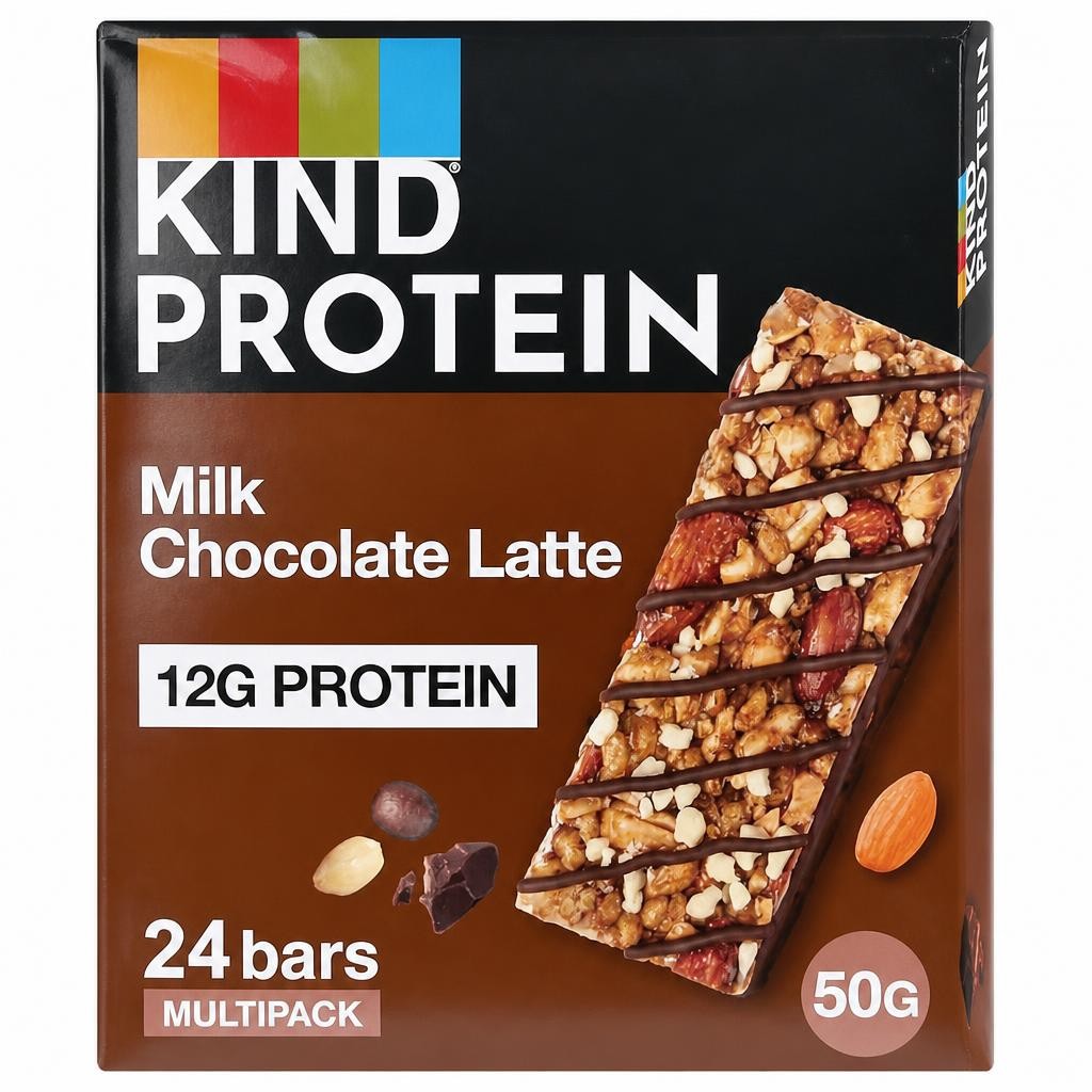 KIND Protein Bars, Gluten Free Snack Bars, Milk Chocolate Latte, High Fibre, Source of Protein, No Artificial Colours, Flavours or Preservatives, 24 x 50g | Brown