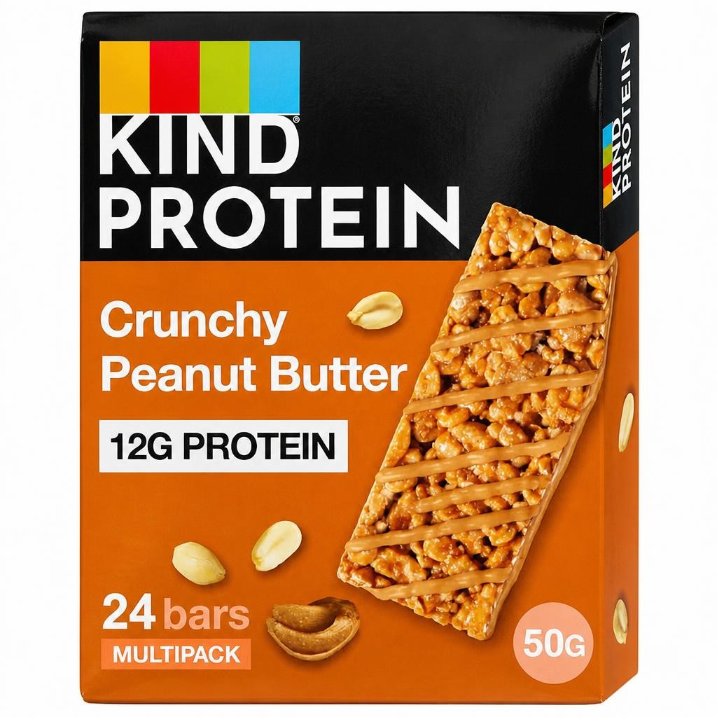 KIND Protein Bars, Gluten Free Snack Bars, Crunchy Peanut Butter, High Fibre, Source of Protein, No Artificial Colours, Flavours or Preservatives, 24 x 50g | Brown
