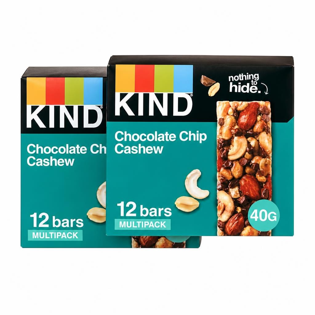 KIND Bars, High Fibre, Gluten Free Snack Bars, Chocolate Chip Cashew, No Artificial Colours, Flavours or Preservatives 24 x 40g | Blue