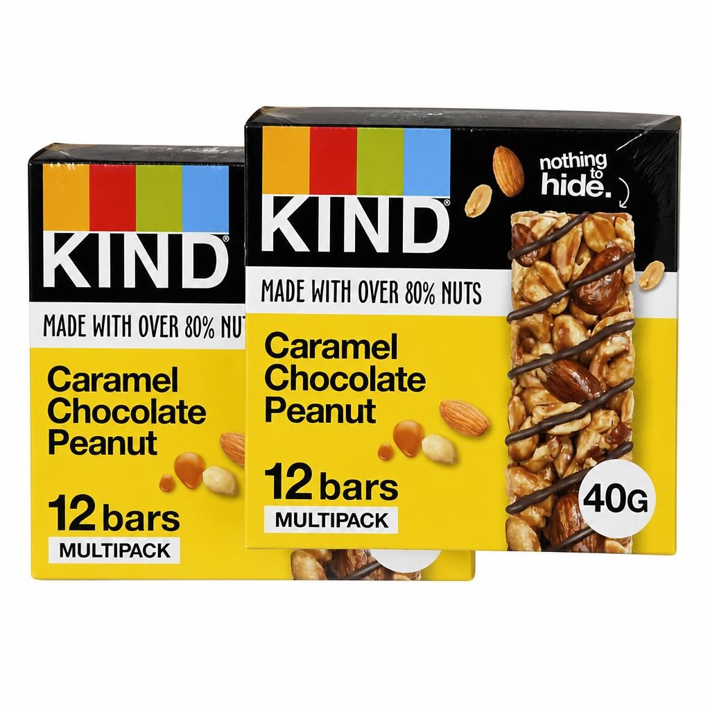 KIND Bars, Gluten Free Snack Bars, Caramel Chocolate Peanut, High Fibre, No Artificial Colours, Flavours or Preservatives, Multipack 24 x 40g | Yellow