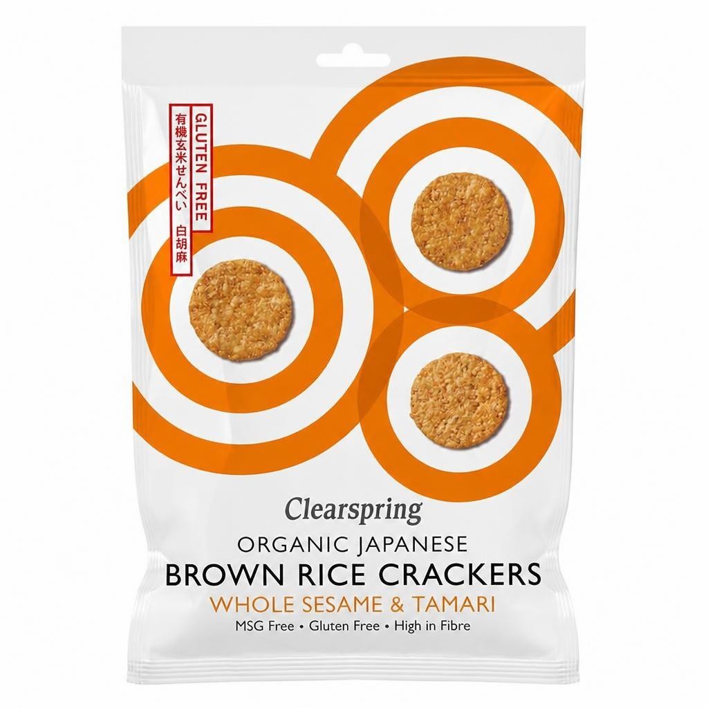Organic Japanese Brown Rice Crackers Whole Sesame & Tamari 40g (Clearspring) | Multi
