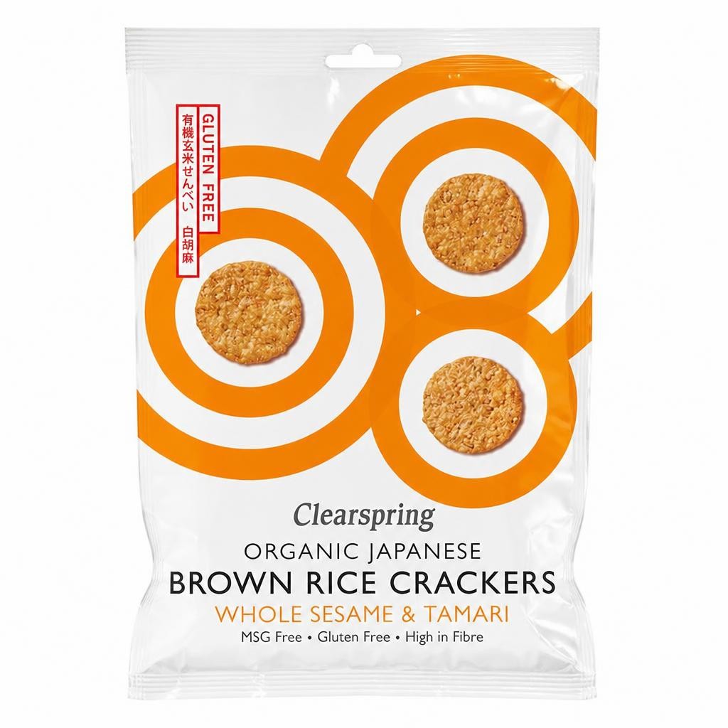 Organic Japanese Brown Rice Crackers Whole Sesame & Tamari 40g (Clearspring) | Multi