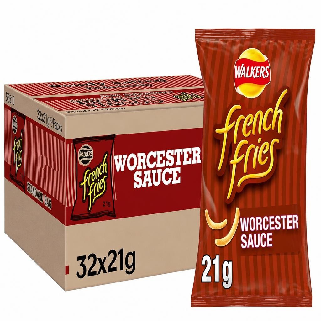 Walkers French Fries Worcester Sauce Snacks Crisps 21g (Case of 32)