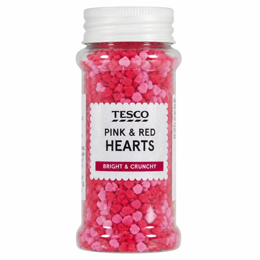 Tesco Pink & Red Heart Sprinkles 65G