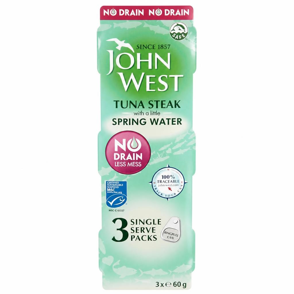 John West No Drain Tuna Steak In Spring Water 3X60g