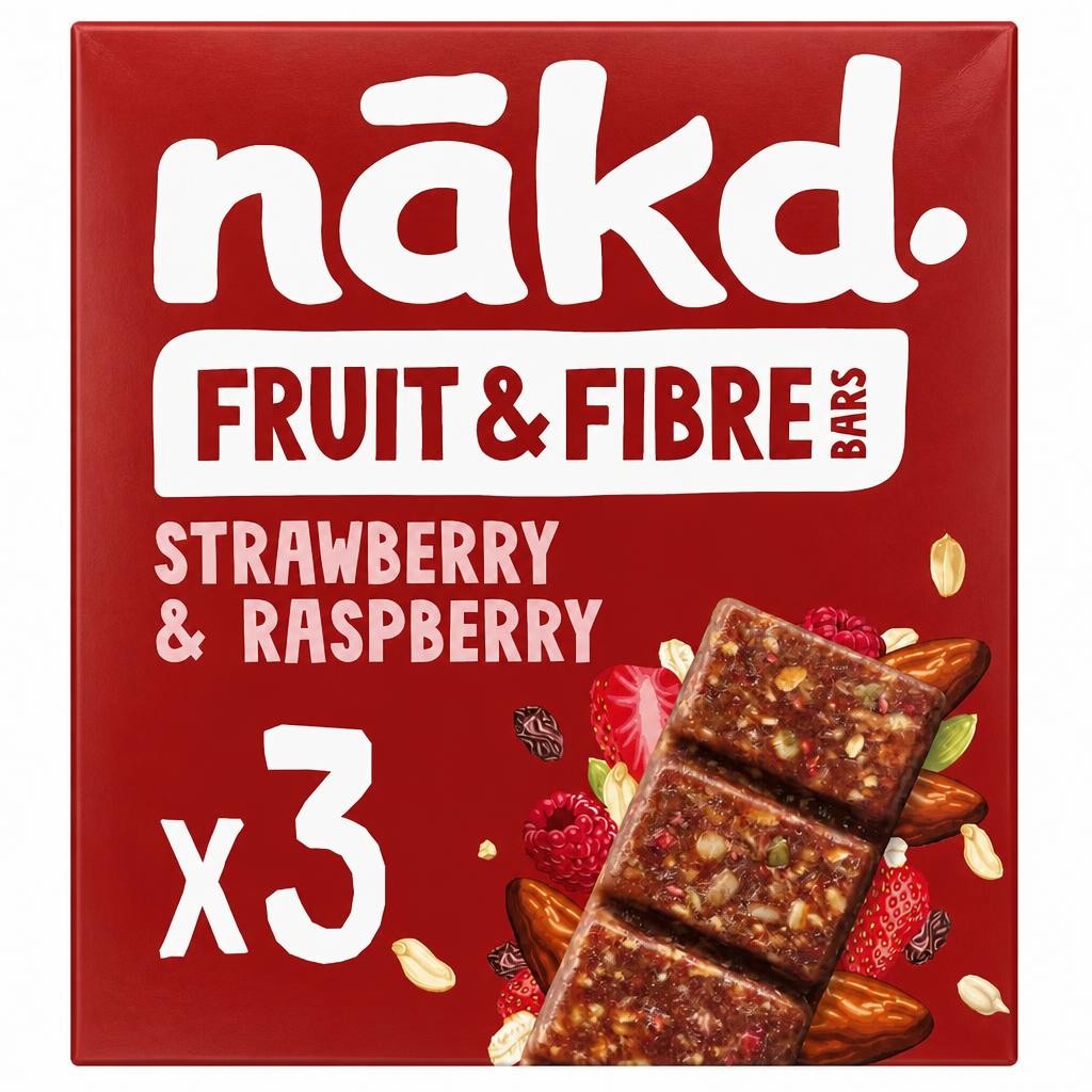 Nakd Fruit & Fibre Strawberry & Raspberry Bars 3 x 44g