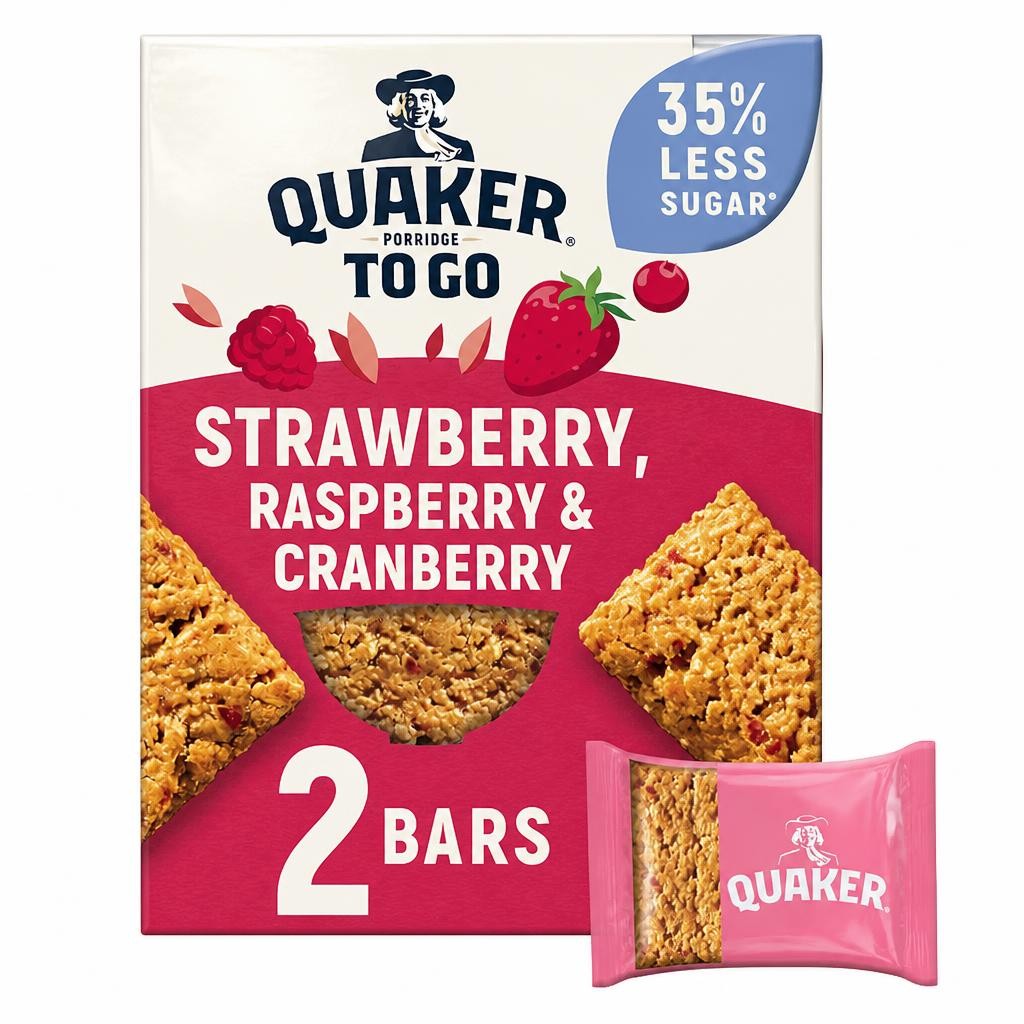 Quaker Porridge To Go Strawberry Raspberry & Cranberry Bars 2X55G