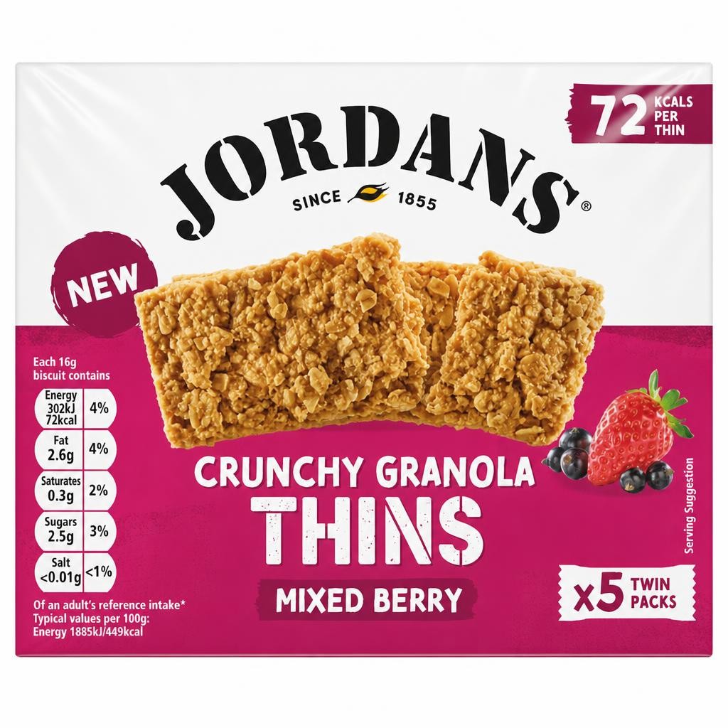 Jordans Granola Thins Mixed Berry Oat Cereal Snack Bars 160g