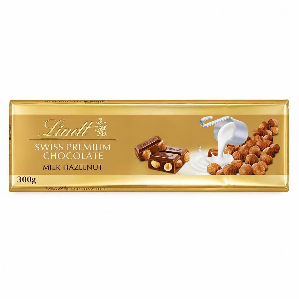 Lindt Gold Bar Milk Chocolate With Hazelnuts 300G