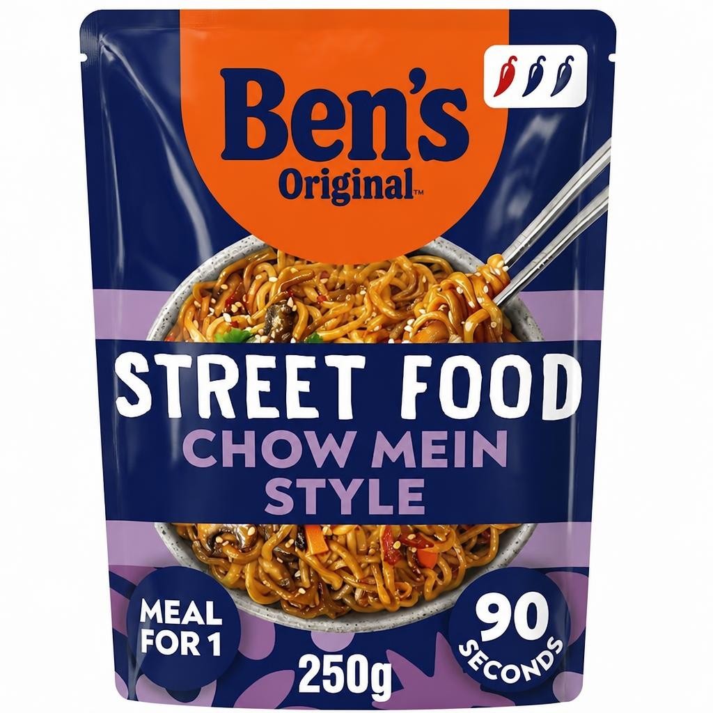 Bens Original Street Food Chow Mein Microwave Instant Noodles Ready Meal 250g