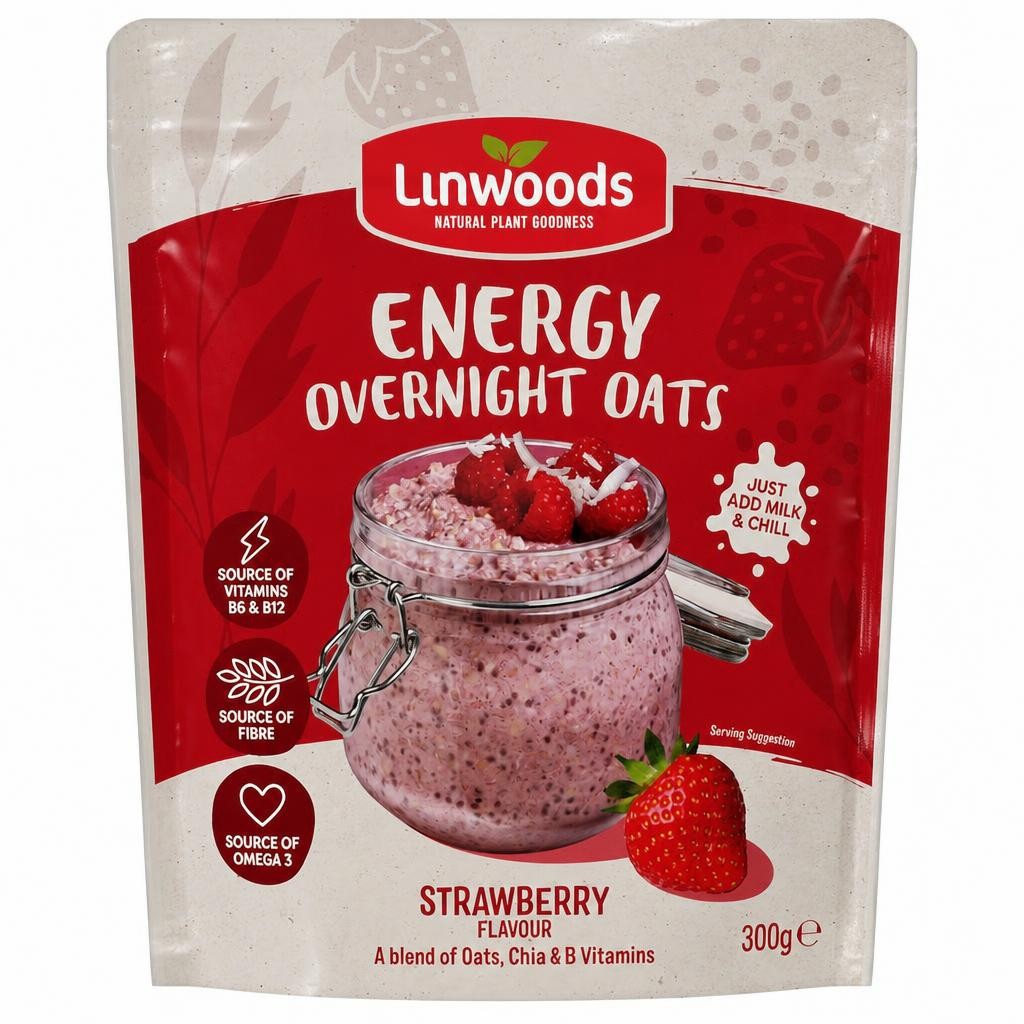 Linwoods Energy Overnight Oats, Strawberry Flavour 300g