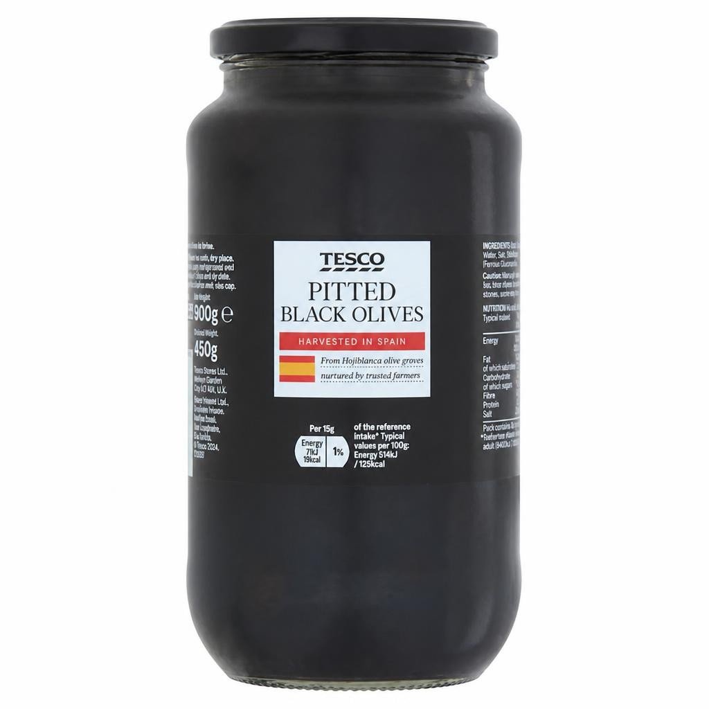 Tesco Pitted Black Olives 900G