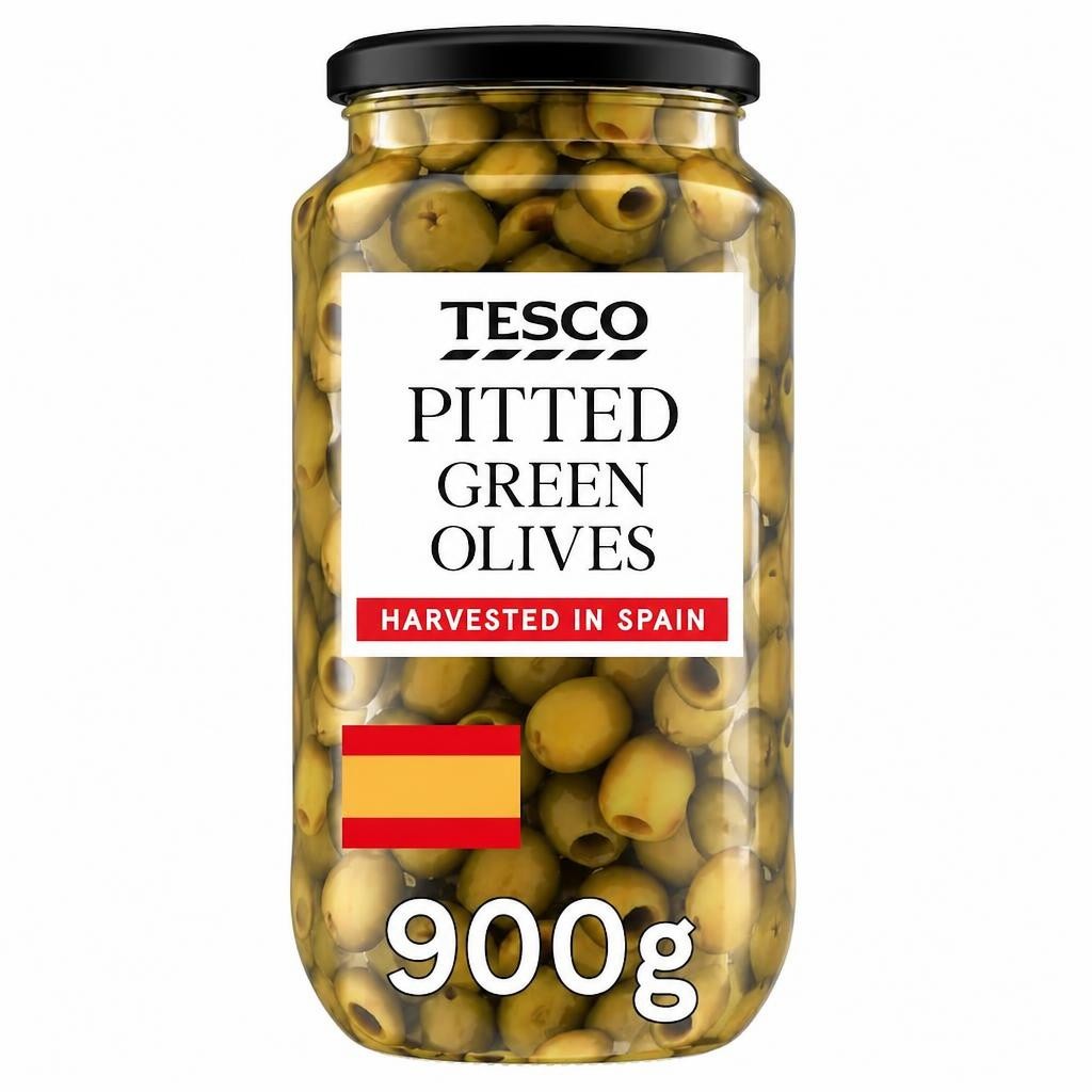 Tesco Pitted Green Olives 900G