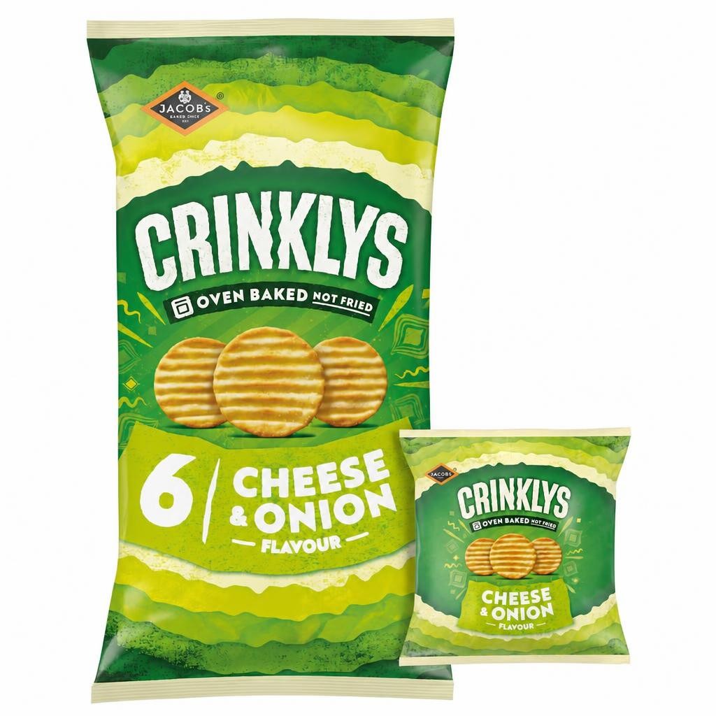 Jacob's Crinklys Cheese & Onion 30% Less Fat Multipack Snacks 6x23g
