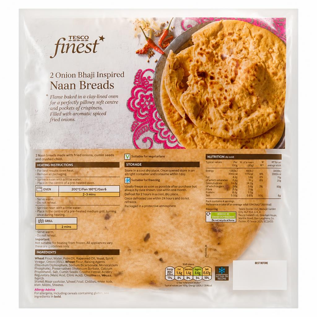 Tesco Finest 2 Onion Bhaji Inspired Naan Breads 280g