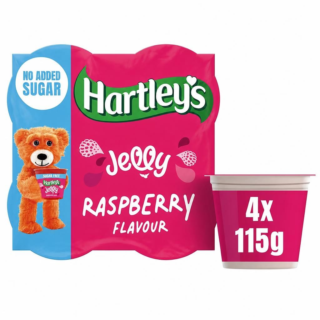 Hartley's No Added Sugar Jelly - Raspberry Flavour 4x115g
