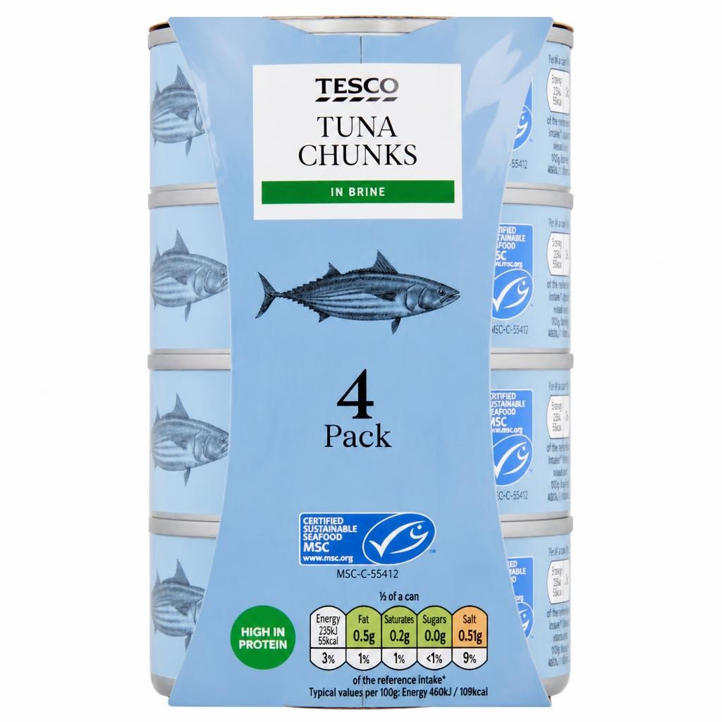 Tesco Tuna Chunks In Brine 4 X 145G