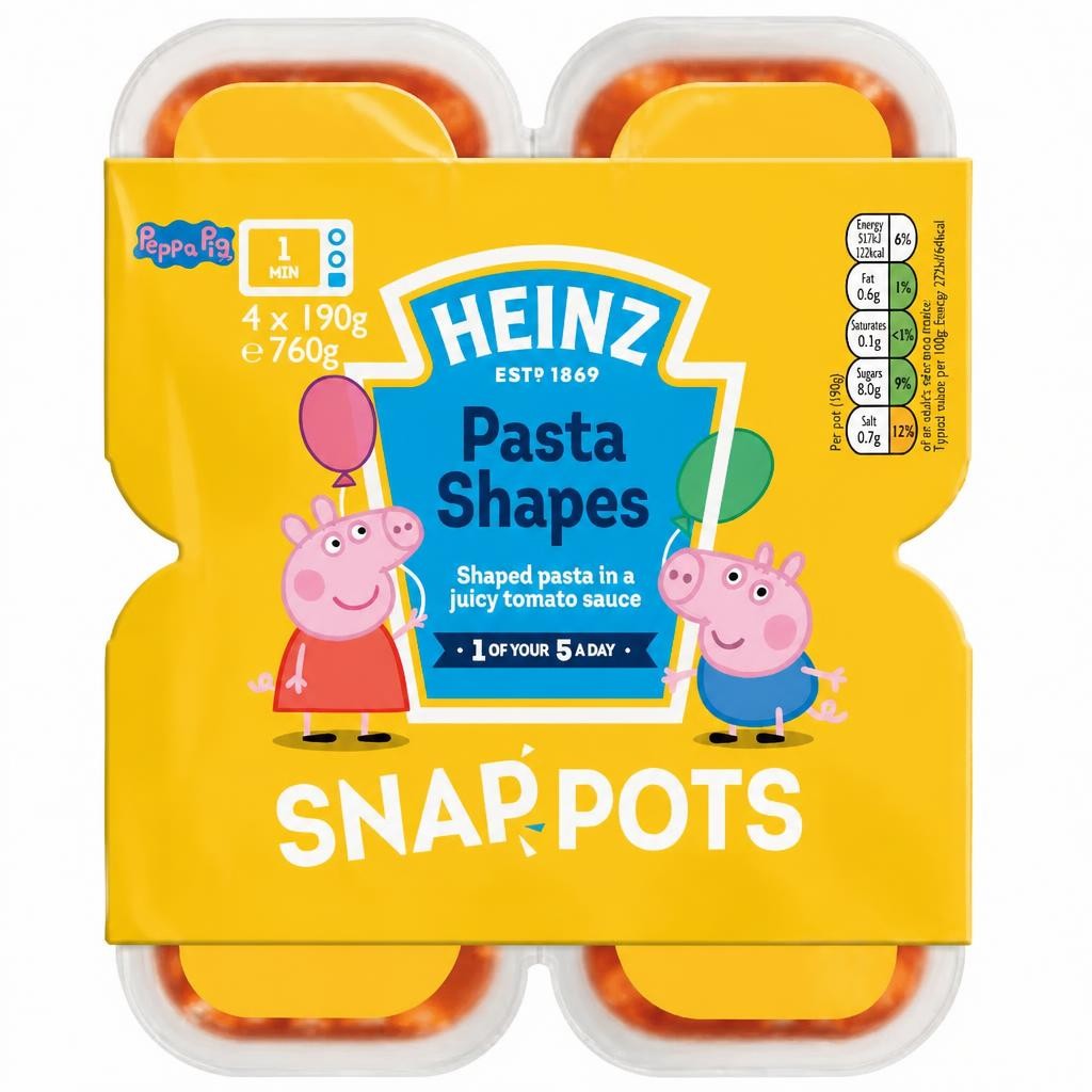 Heinz Peppa Pig Pasta Shapes Snap Pots 4X190g