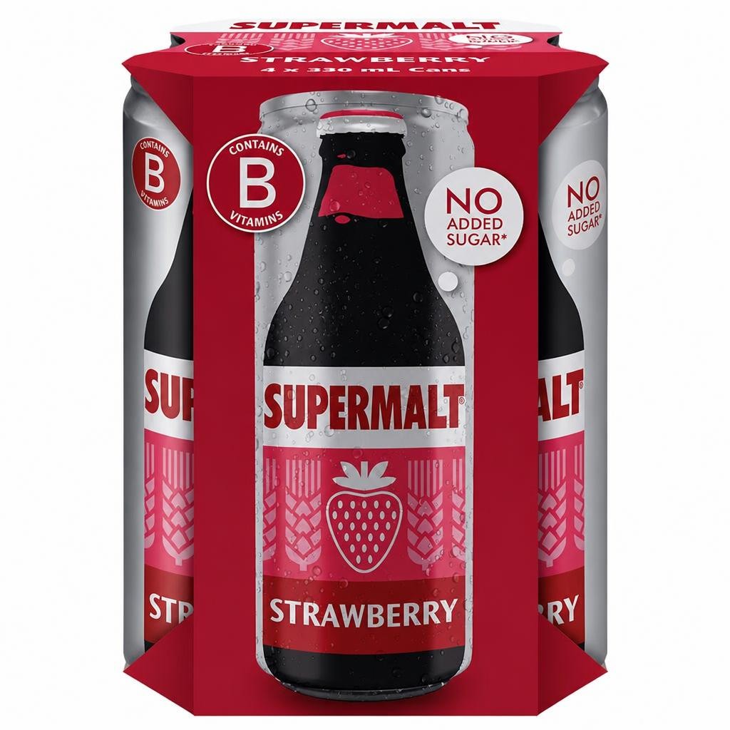 Supermalt No Added Sugar Strawberry 4 x 330ml