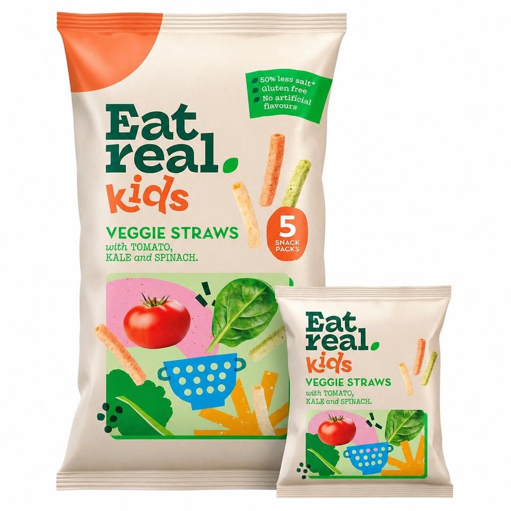 Eat Real Kids Multipack Veggie Straws Tomato Kale & Spinach 5 X 16g