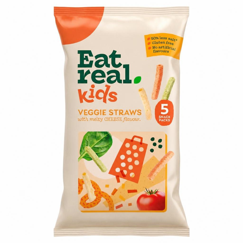 Eat Real Kids Multipack Cheese Flavour Veggie Straws Tomato Kale & Spinach 5 X 16g
